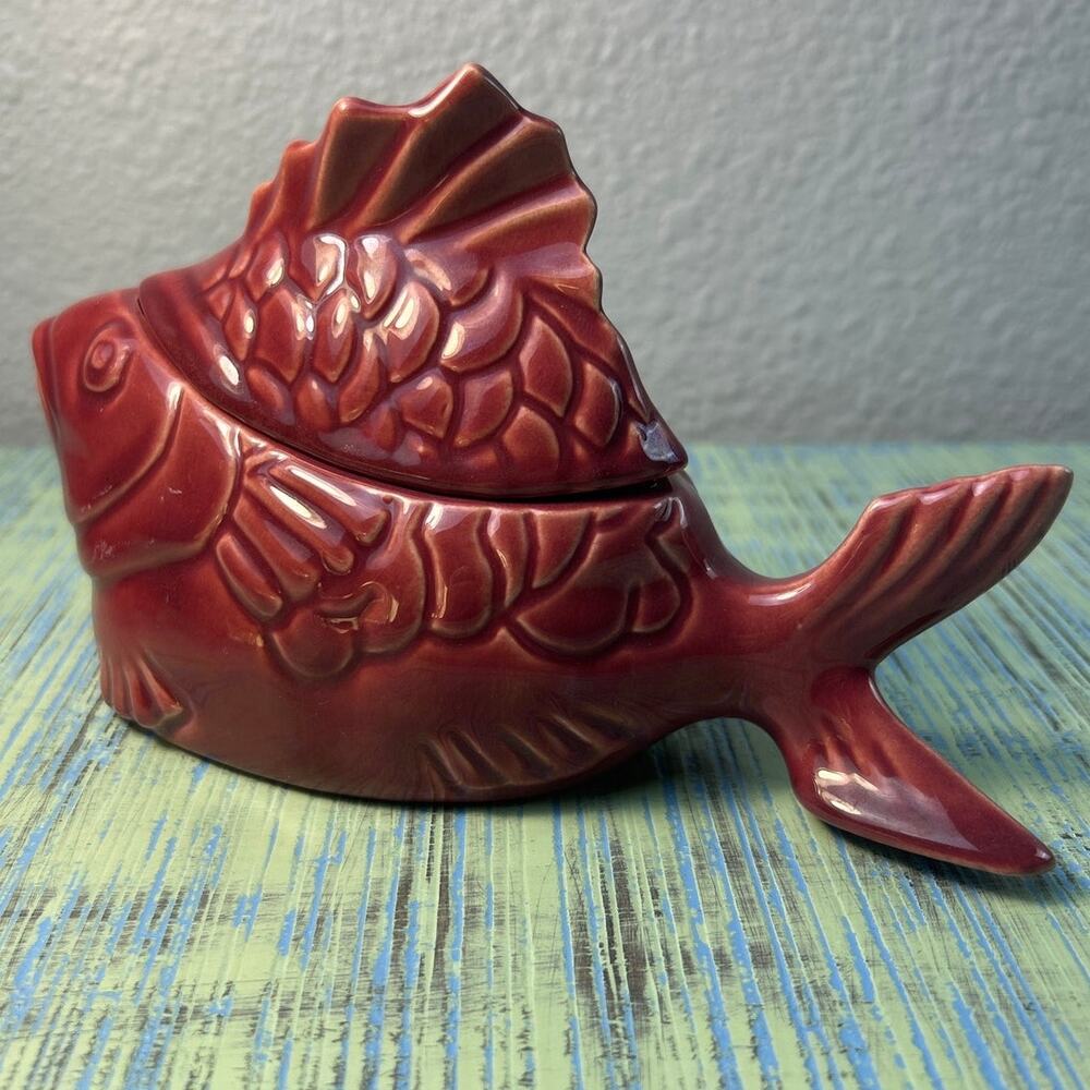 Vintage Chicken of the Sea Tuna Baker Hollydale Pottery 1940s Fish Dish Lid B